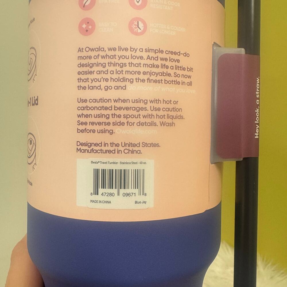Owala Stainless Steel Insulated Straw Cup 40 oz Tumbler Blue Jay Purple Pink NEW - Picture 6 of 10